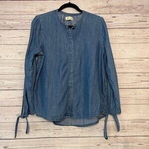 Madewell Classic Chambray Denim‎ Button Down Tie-Sleeve Shirt Women's Size Med